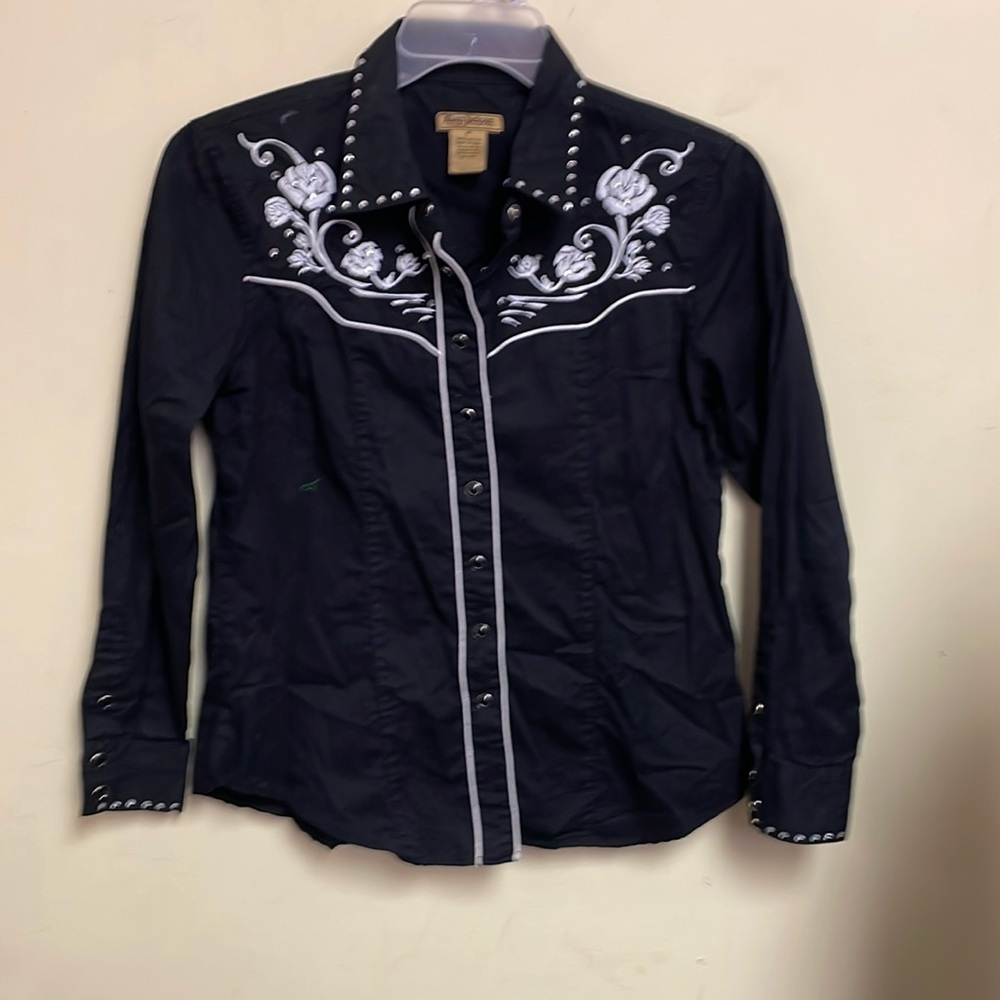 Alan Jackson Womens Western Cowboy Shirt, Bling size M Black & White